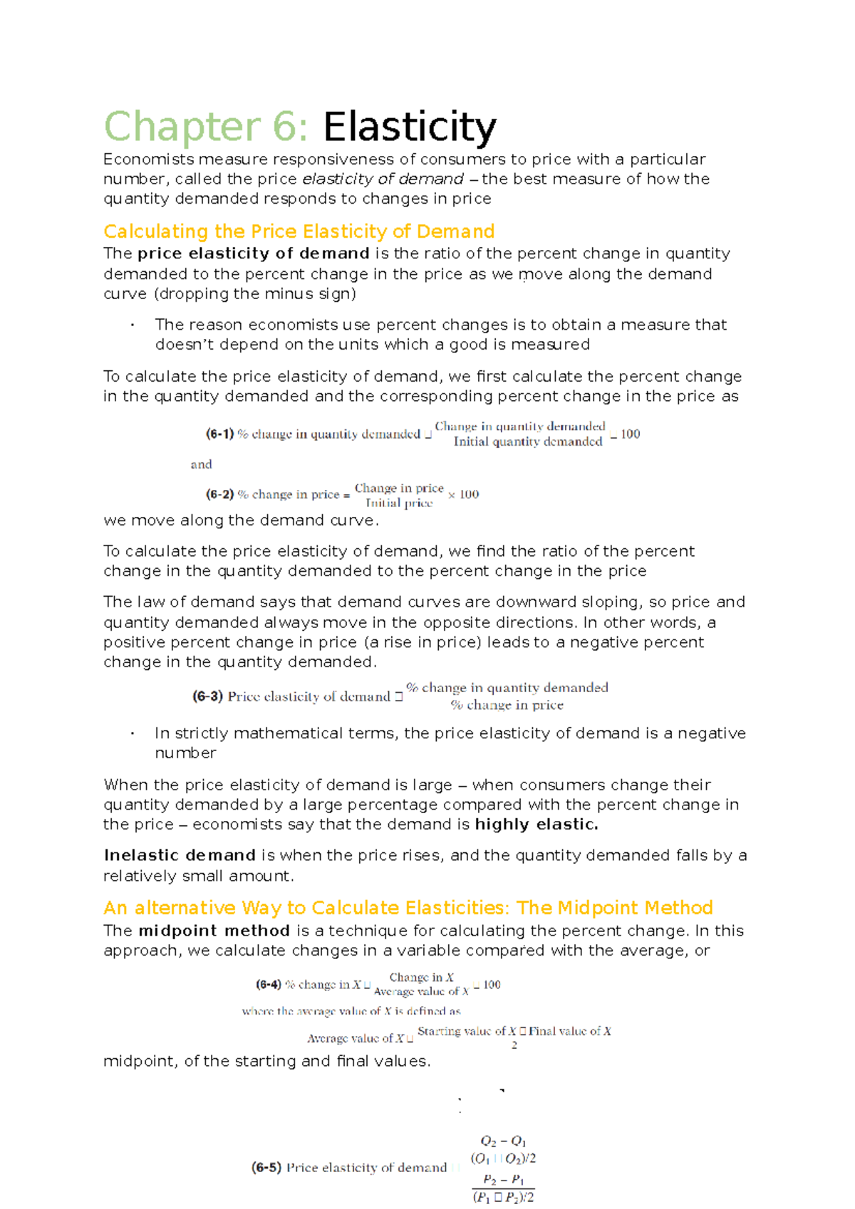 Chapter 6 Summary - Chapter 6: Elasticity Economists measure ...