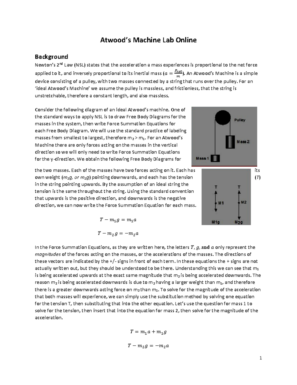 PHY 1951 Atwood's Machine Lab Online - Atwood’s Machine Lab Online ...