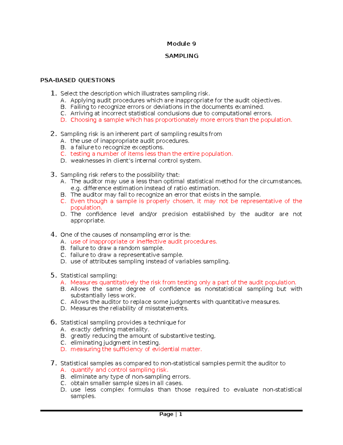 Finals Quizzer -2 - Module 9 SAMPLING PSA-BASED QUESTIONS 1. Select the ...