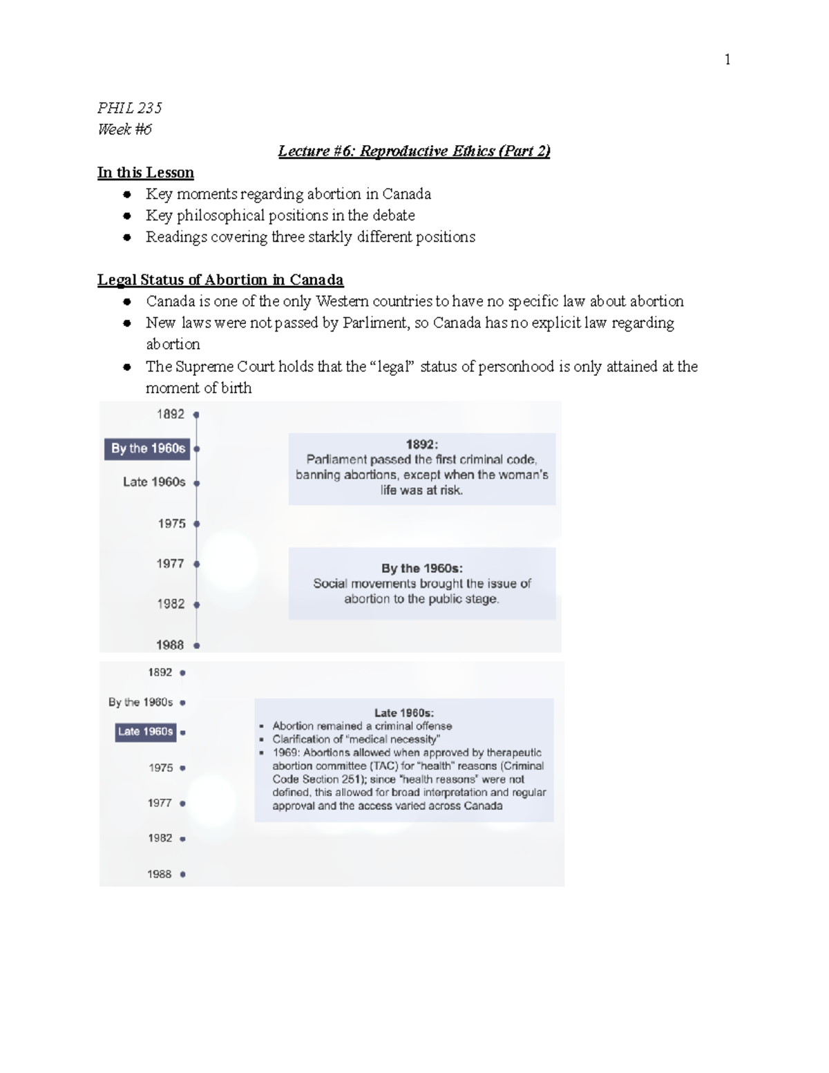 Lecture #6 - PHIL 235 Week # Lecture #6: Reproductive Ethics (Part 2 ...