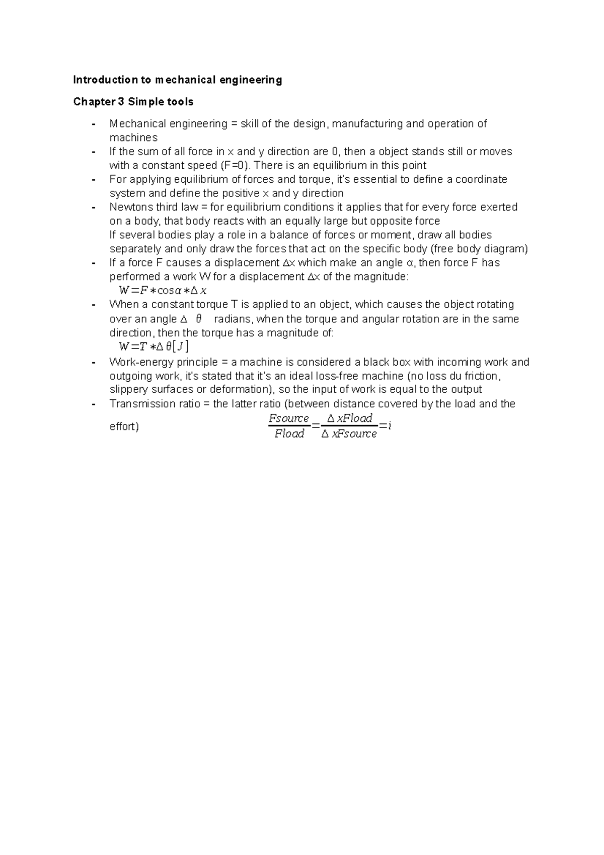 Introduction To Mechanical Engineering Summary Introduction To