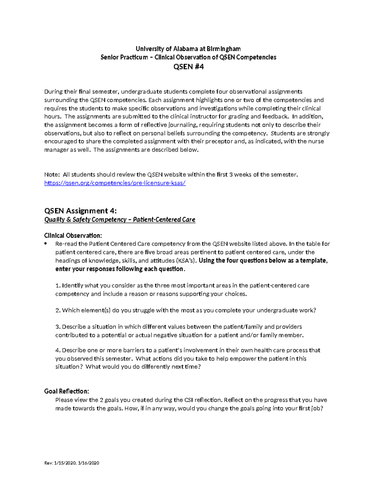 QSEN4-1 - University of Alabama at Birmingham Senior Practicum ...
