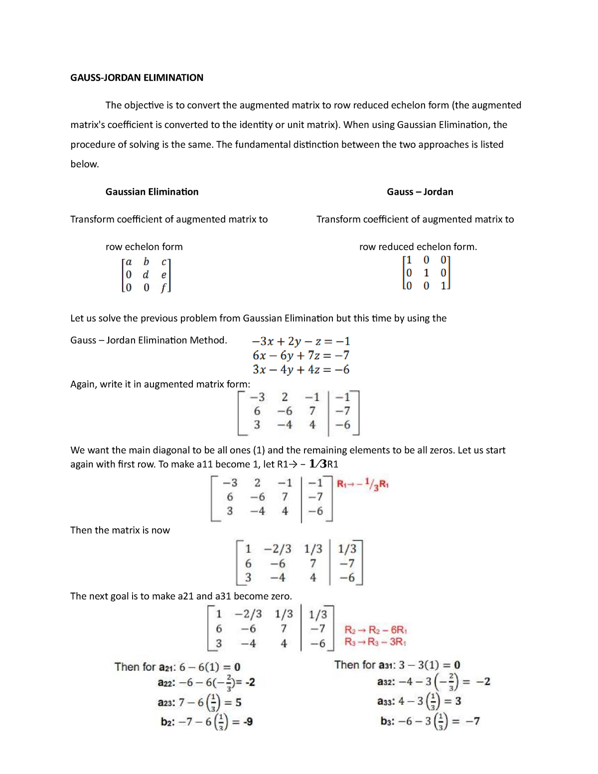 Gauss- Jordan - GAUSS-JORDAN ELIMINATION The Objective Is To Convert ...