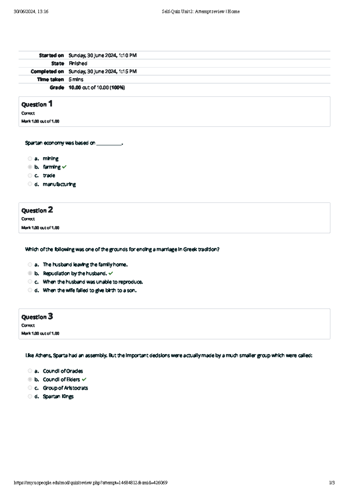 Self-Quiz Unit 2 Attempt review Home - Started on Sunday, 30 June 2024 ...