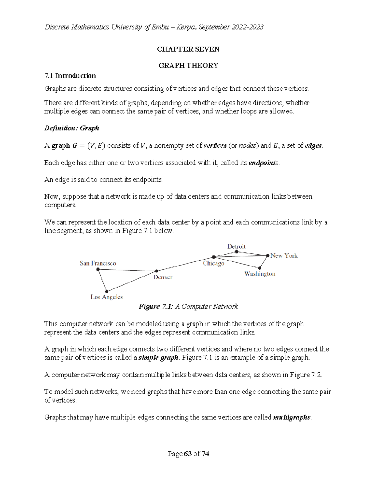 CSC 113 Discrete Mathematics 7 - CHAPTER SEVEN GRAPH THEORY 7 ...