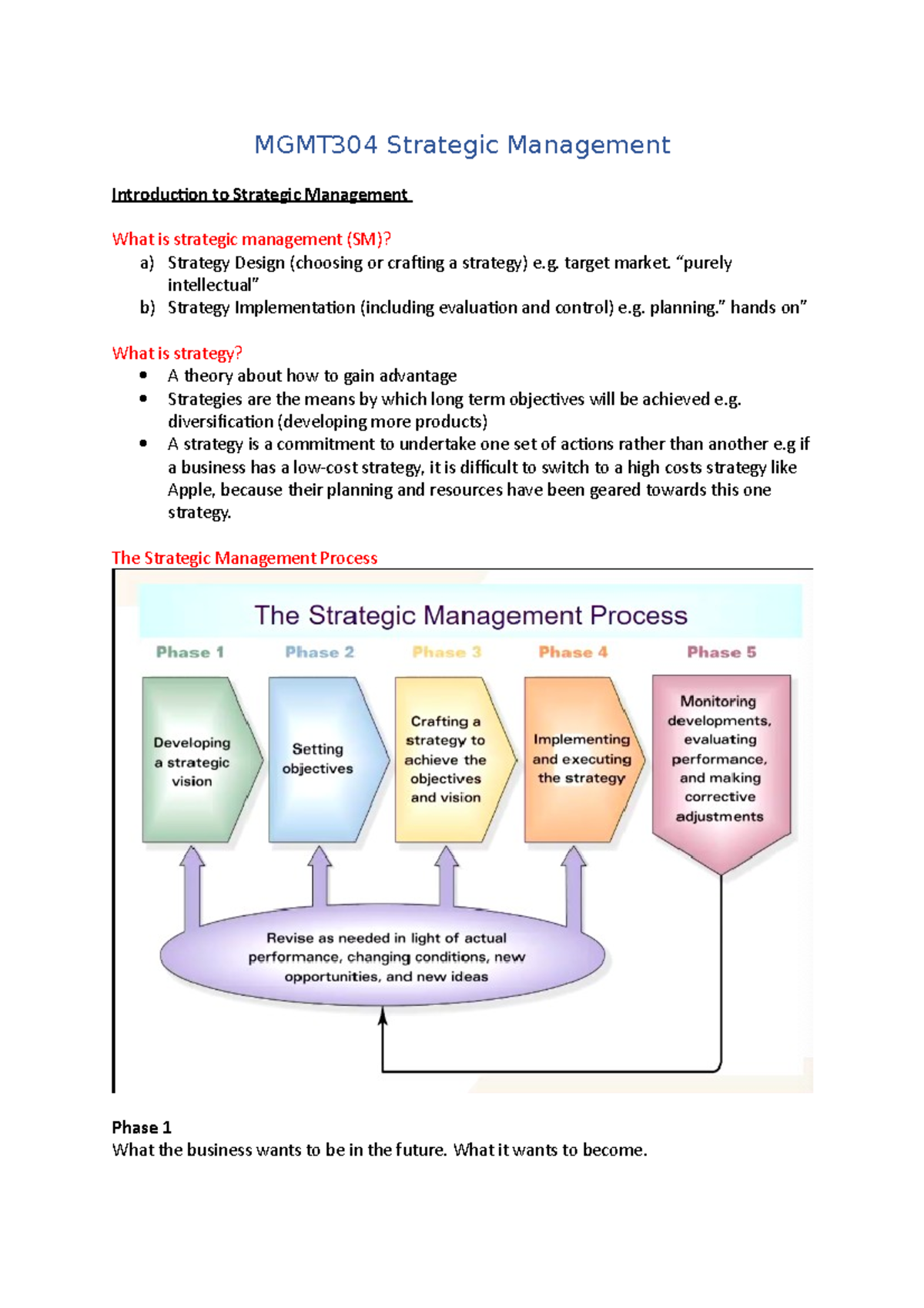 Study Notes - MGMT304 Strategic Management Introduction To Strategic ...