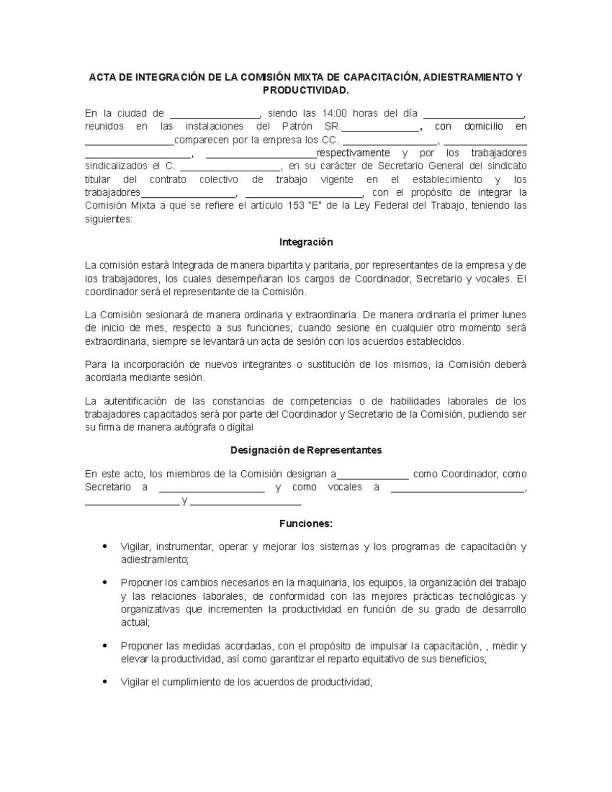 Acta De Comision Mixta De Reglamento Interno