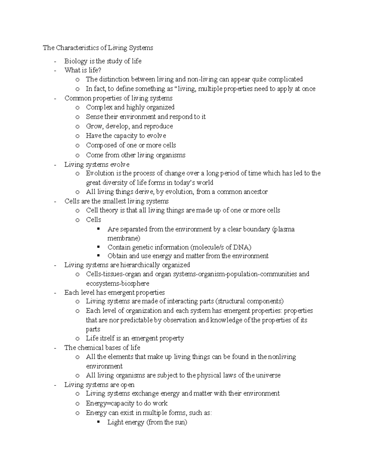 The Characteristics of Living Systems The Characteristics of Living