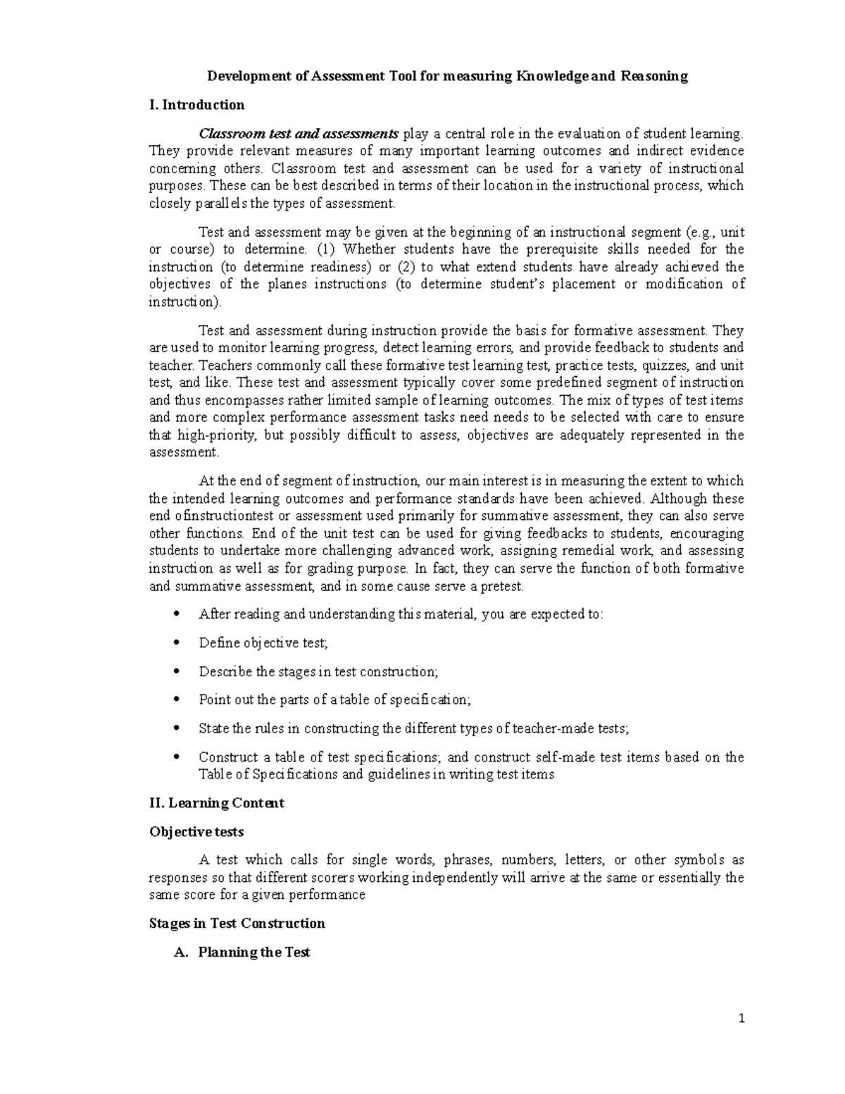 Assessment in learning - Development of Assessment Tool for measuring ...