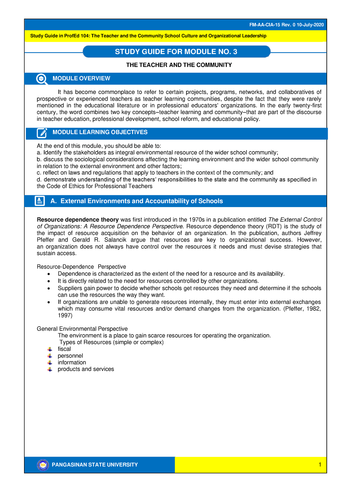 Module 3 The Teacher and the Community - Study Guide in ProfEd 104: The ...