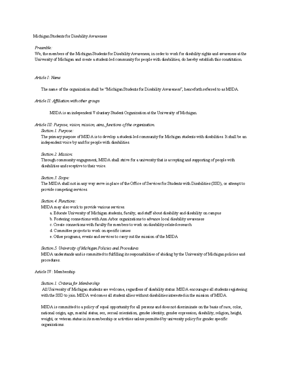 Constitution Michigan Studentsfor Disability Awareness - Michigan ...