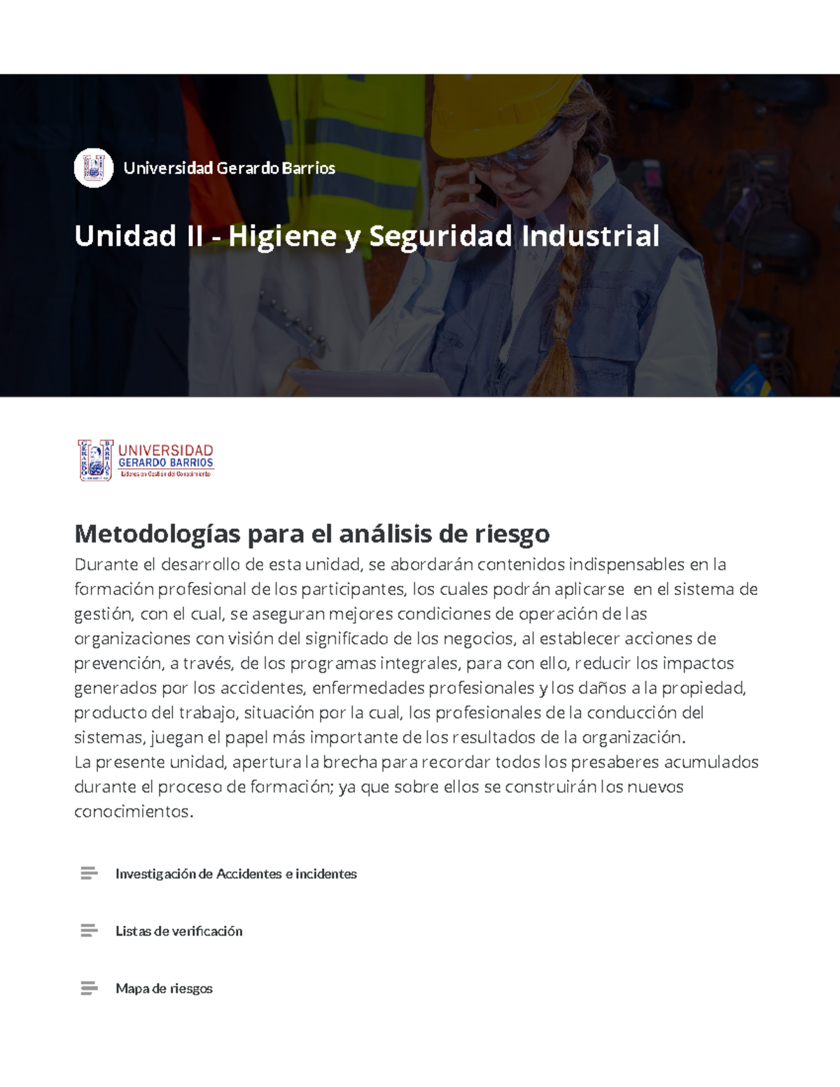Unidad ii higiene y seguridad industrial - Metodologías para el ...