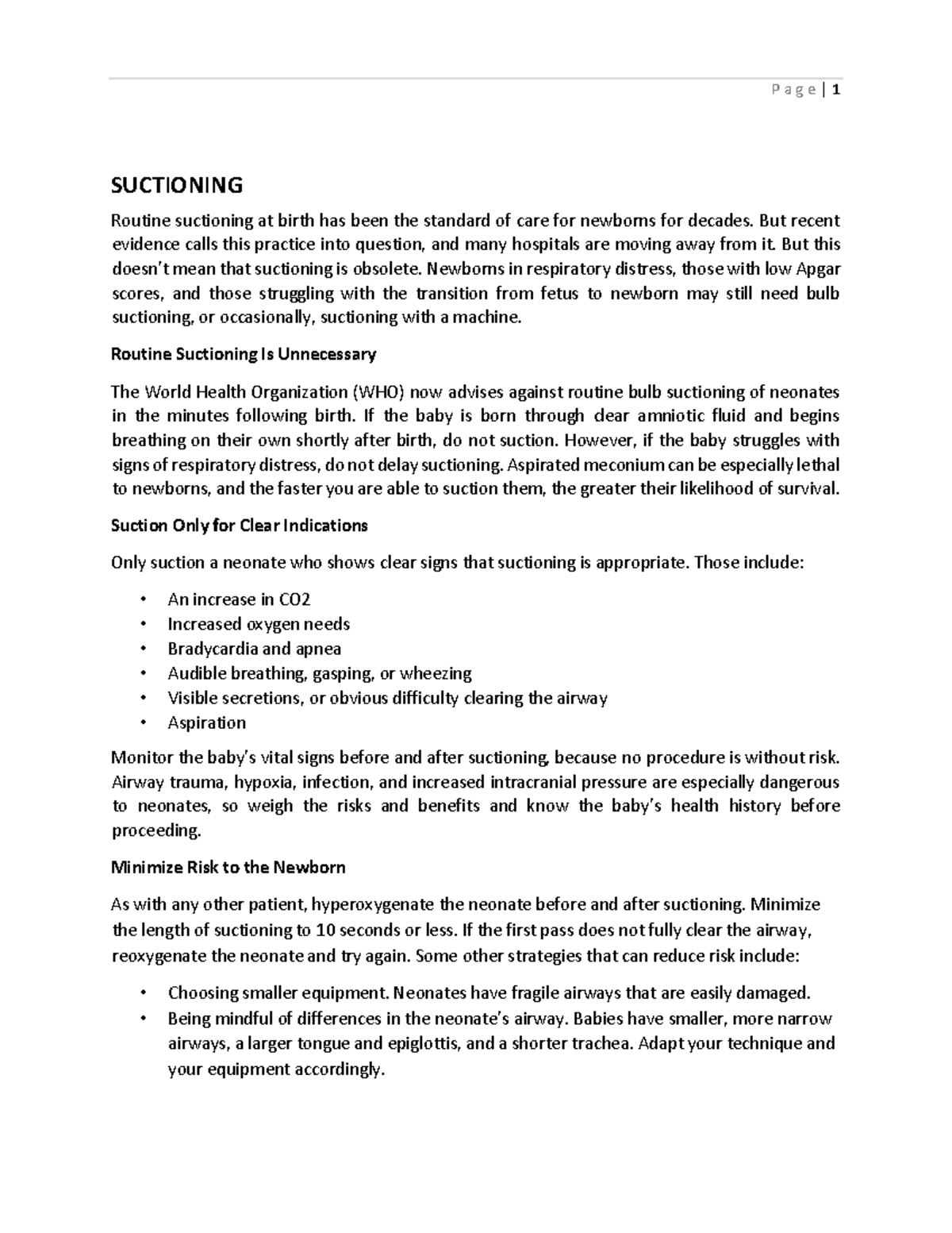 Suctioning - Lecture notes 1-10 - SUCTIONING Routine suctioning at ...