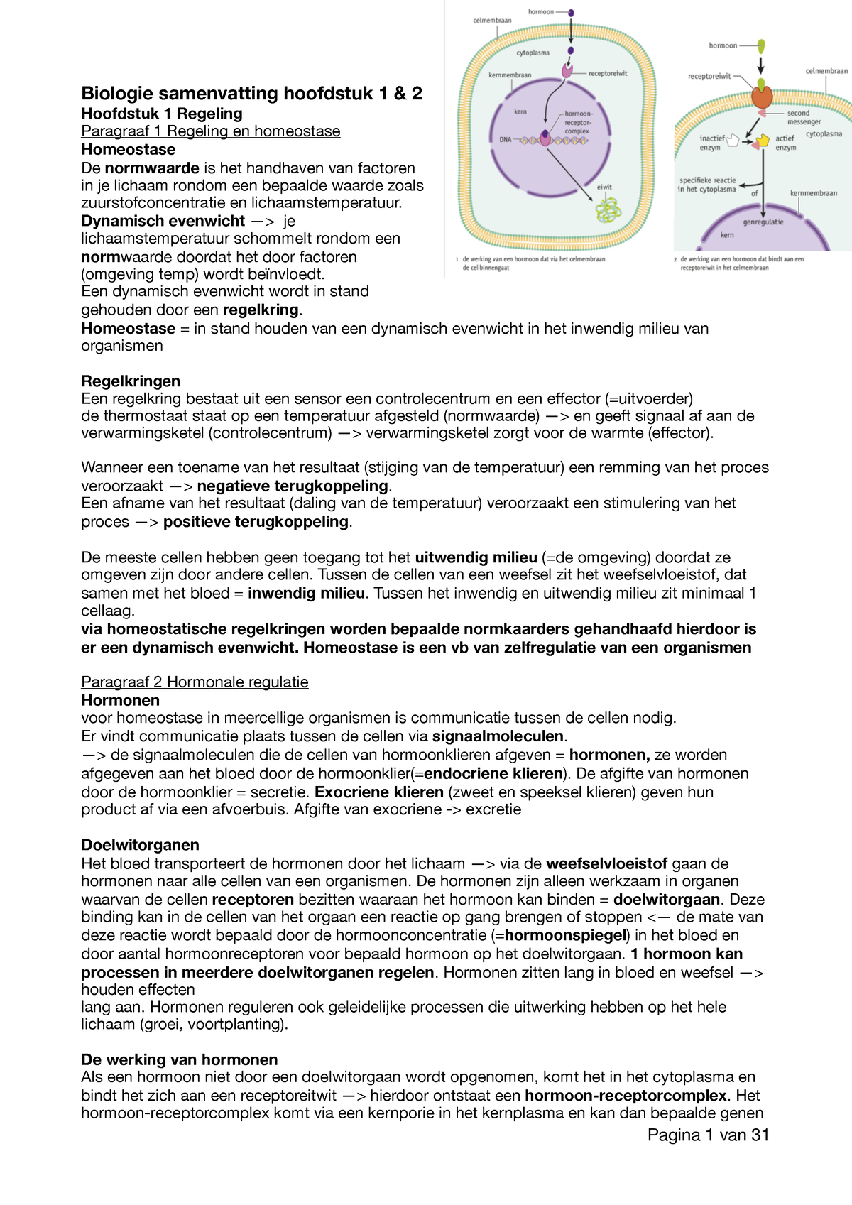 Samenvatting Biologie Hfd 1, 2 - Biologie Samenvatting Hoofdstuk 1 & 2 ...