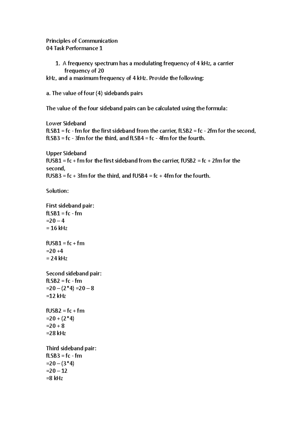 Principles of Communication Task Performance 04 - A frequency spectrum ...