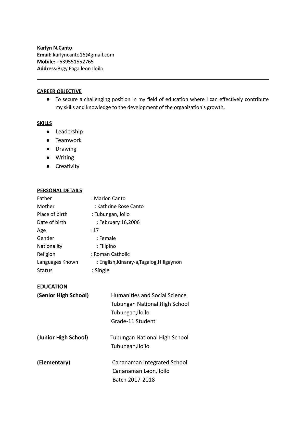 Simple fresher resume 2 - BSED - ISAT - Studocu