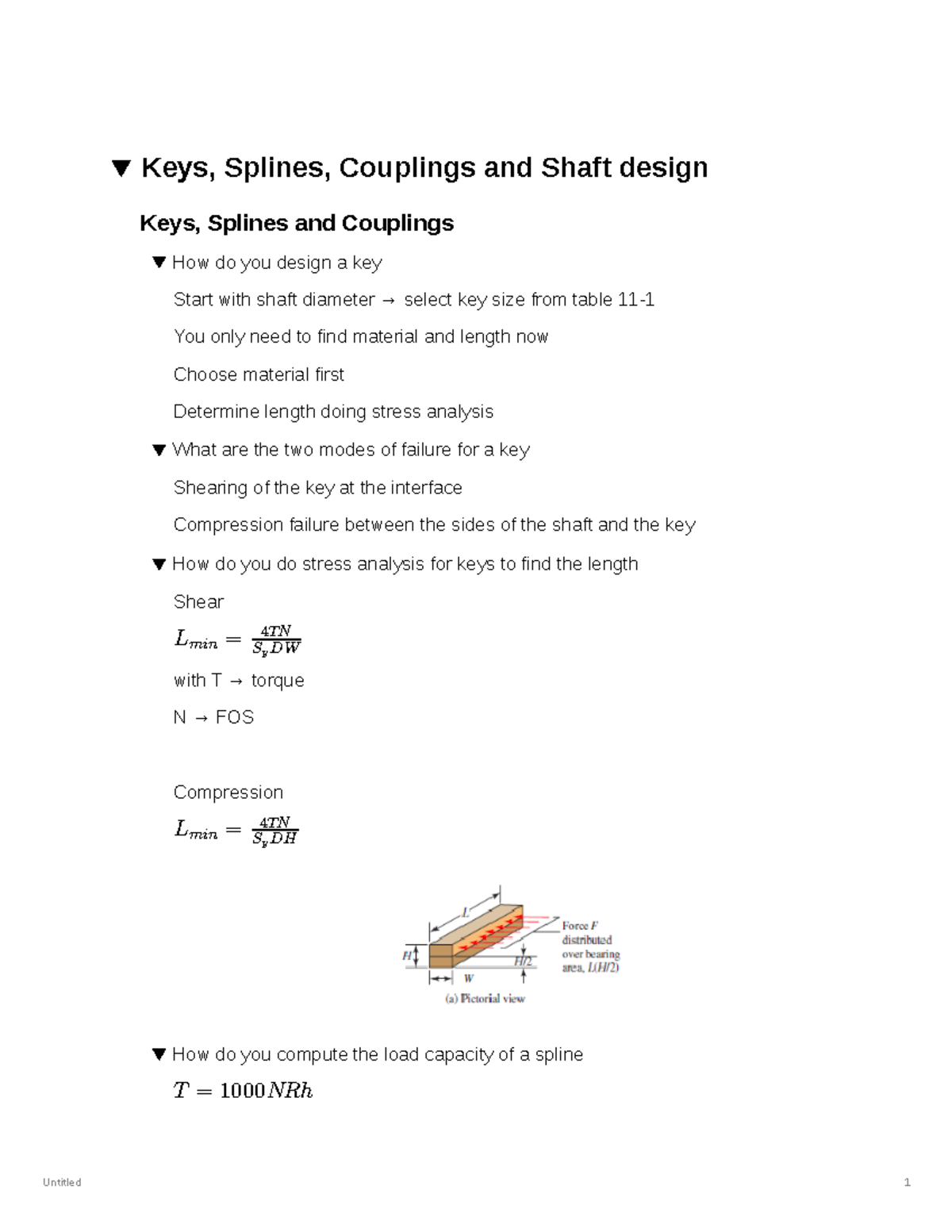 Keys, couplings, shafts etc Untitled 1 Keys, Splines, Couplings and