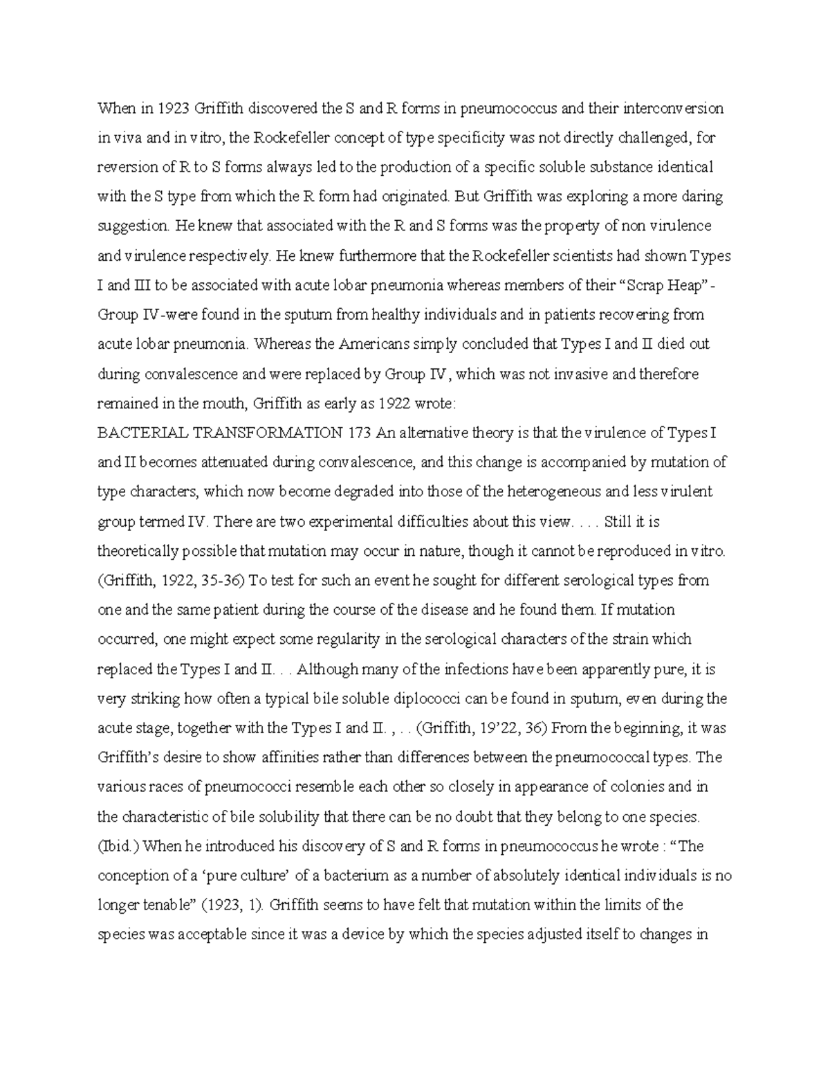 Griffitths experiment. 1928 - When in 1923 Griffith discovered the S ...