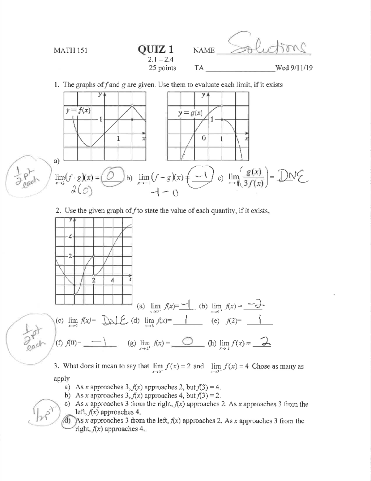 6247821 - Old Quizzes and some solutions - MATH 151 - Studocu