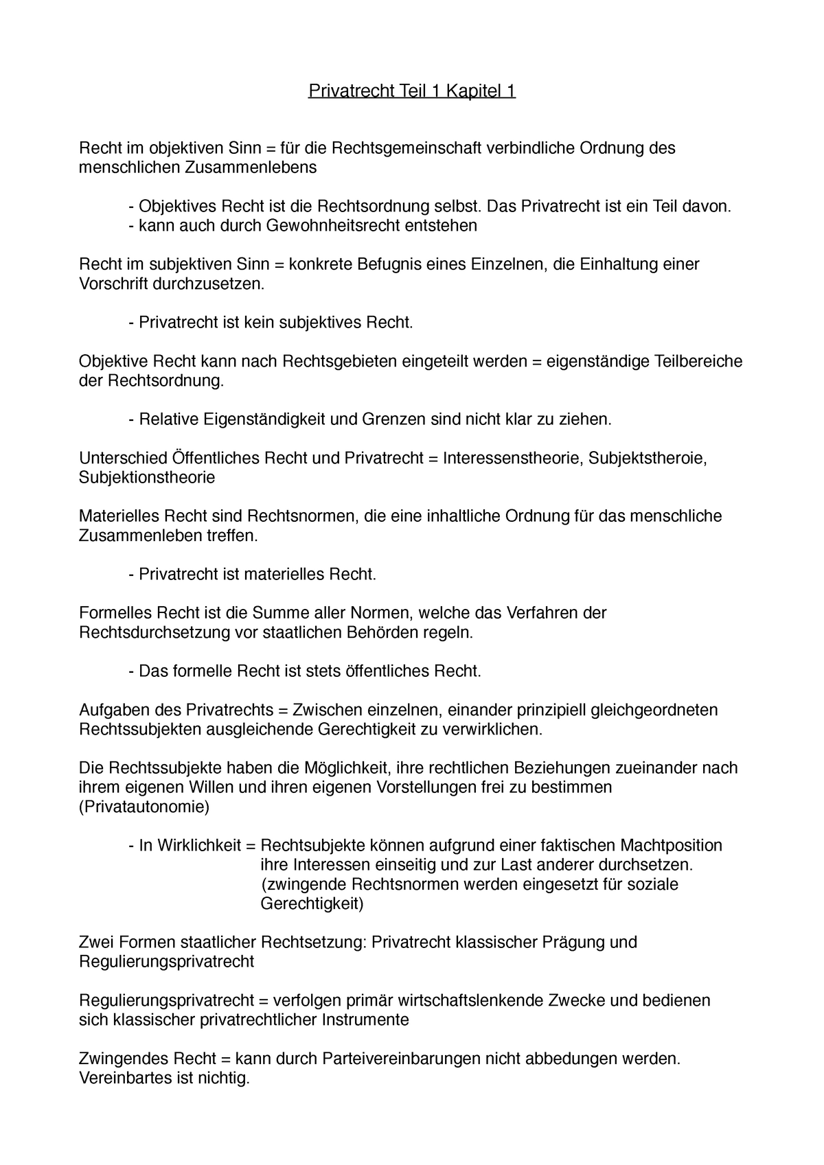 Privatrecht 1 - Mitschrift Der Vorlesung - Privatrecht Teil 1 Kapitel 1 ...