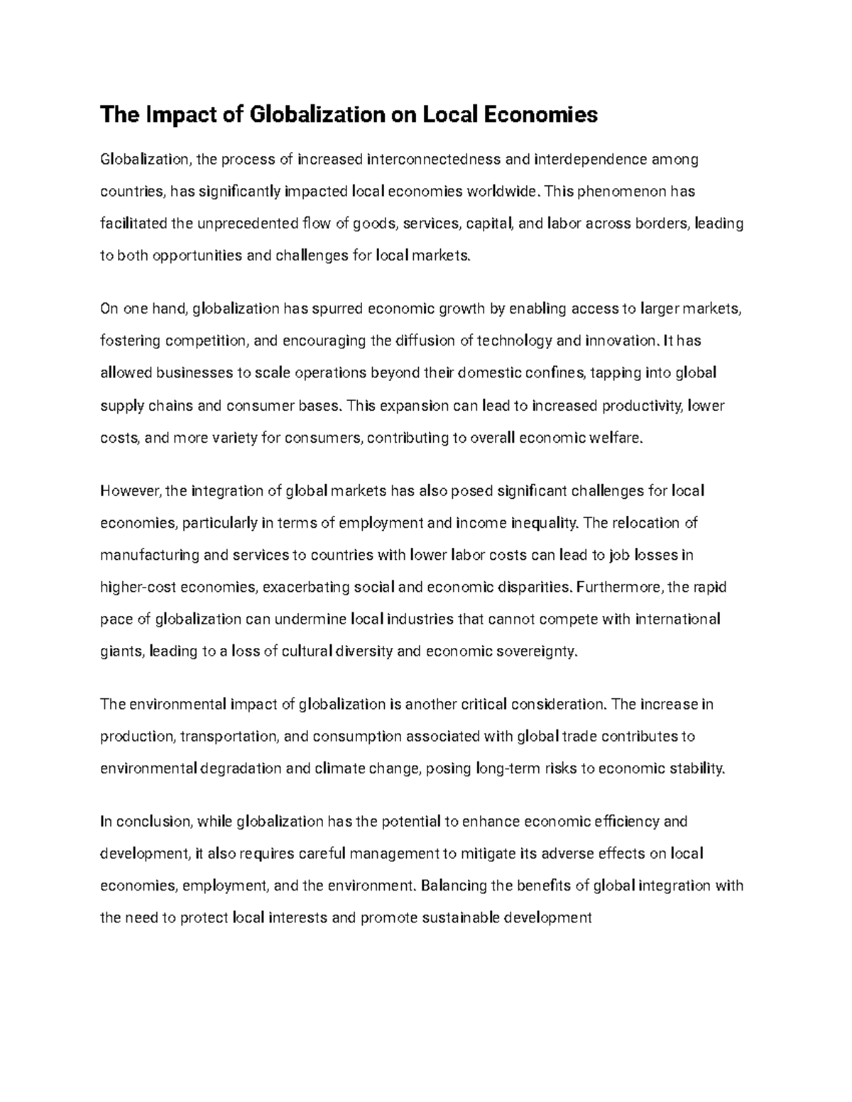 Econ101as1 - as1 - The Impact of Globalization on Local Economies ...
