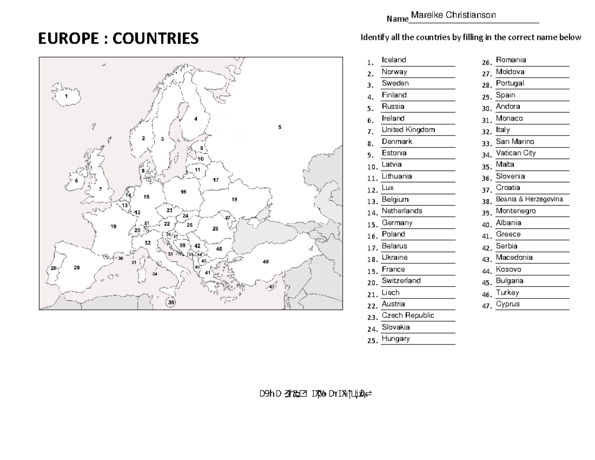 Europe - Map assignment assigned by Professor James Hanley - EUROPE ...