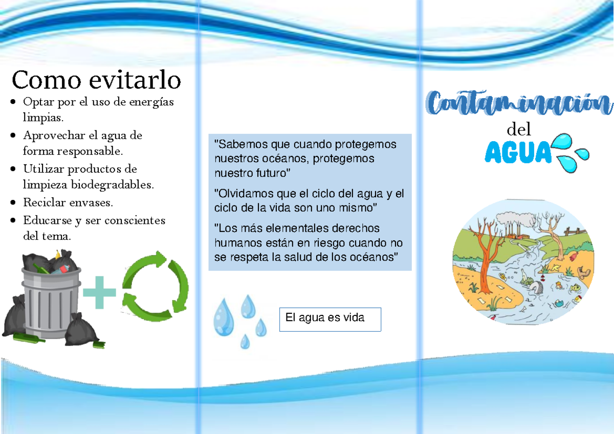 Triptico - Es una tarea - Contaminación del Contaminación Agua Como