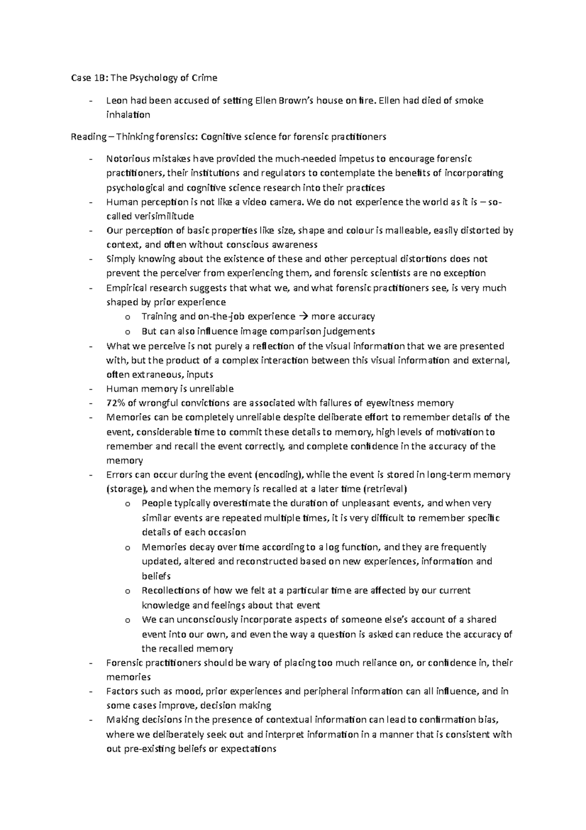 Case-1 - Case-1 readings notes - Case 1B: The Psychology of Crime Leon ...