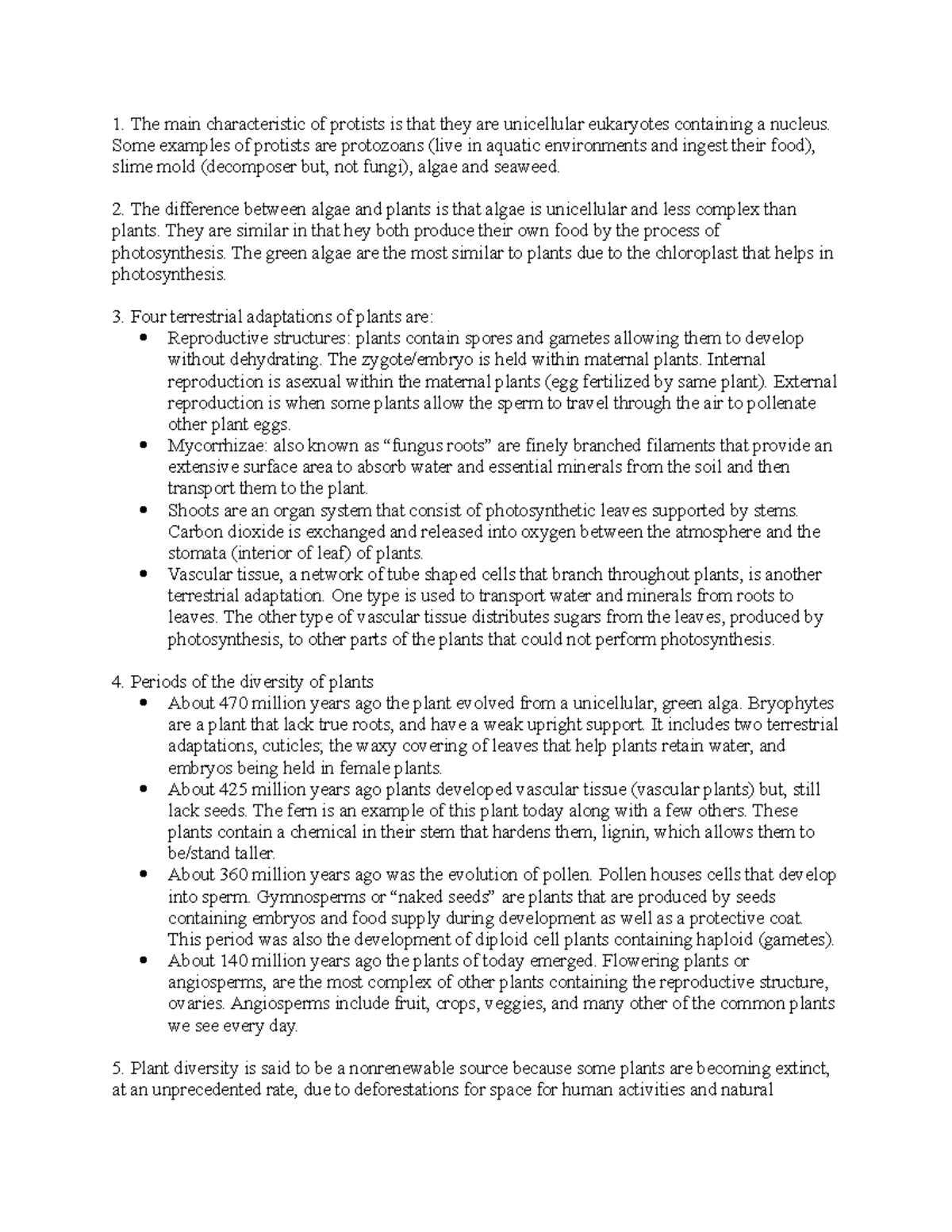 Bio 101 Chapter 15 & 16 summary - The main characteristic of protists ...