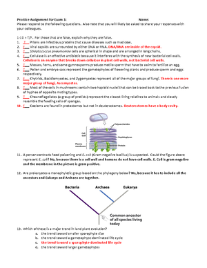 BIOL 151 Exam 1 Practice - Practice Assignment For Exam 1 1-­‐10 = T/F ...