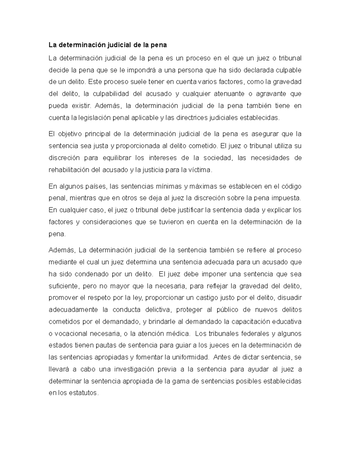 Determinacion judicial de la pena y determinacion juridica de la pena ...