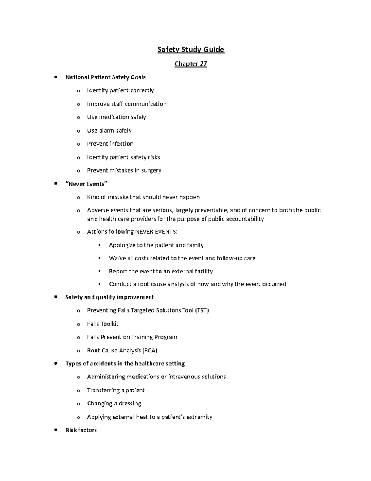 Safety Study Guide Safety Study Guide Chapter 27 National Patient