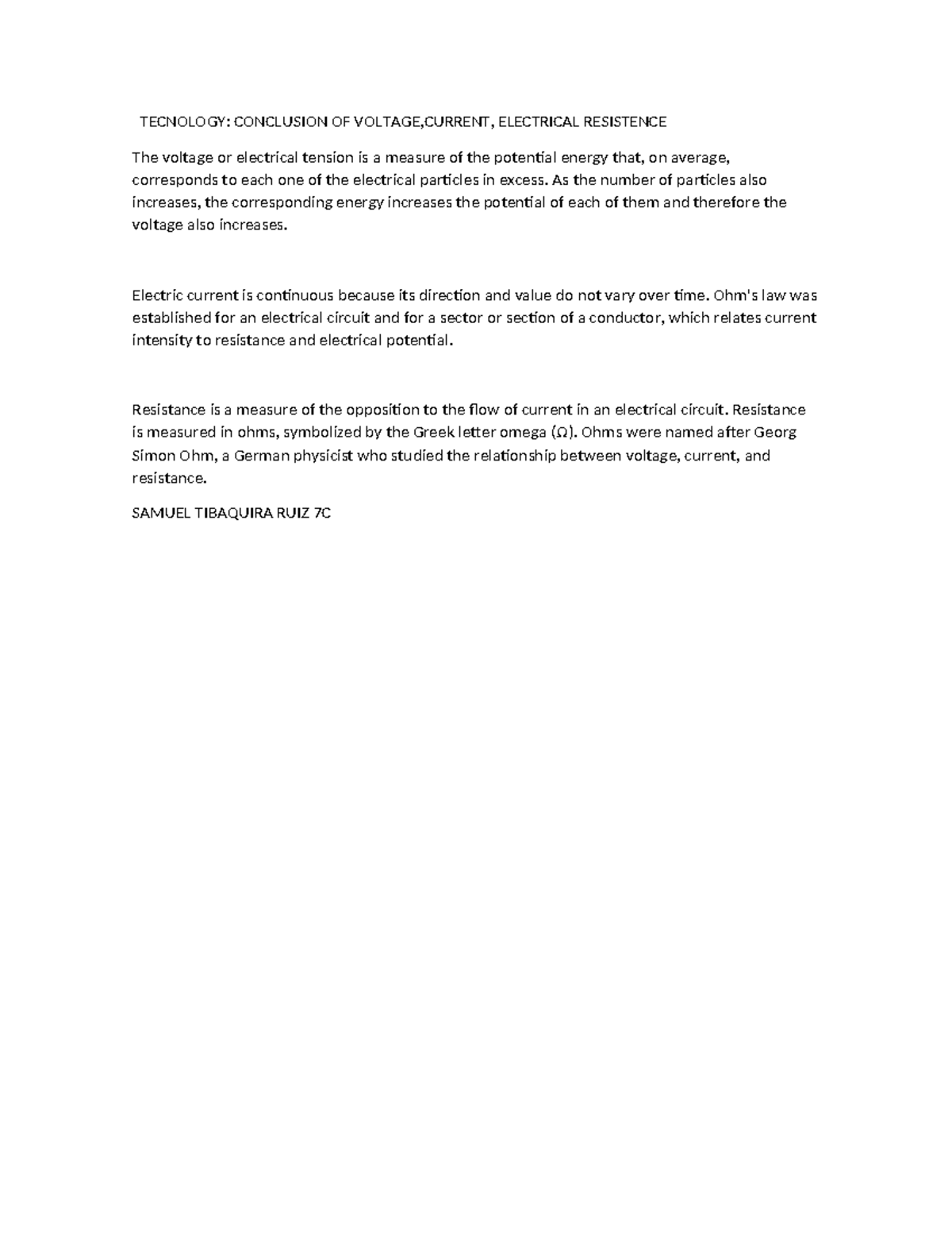 Tecnology 7C - aanfubeod - TECNOLOGY: CONCLUSION OF VOLTAGE,CURRENT ...