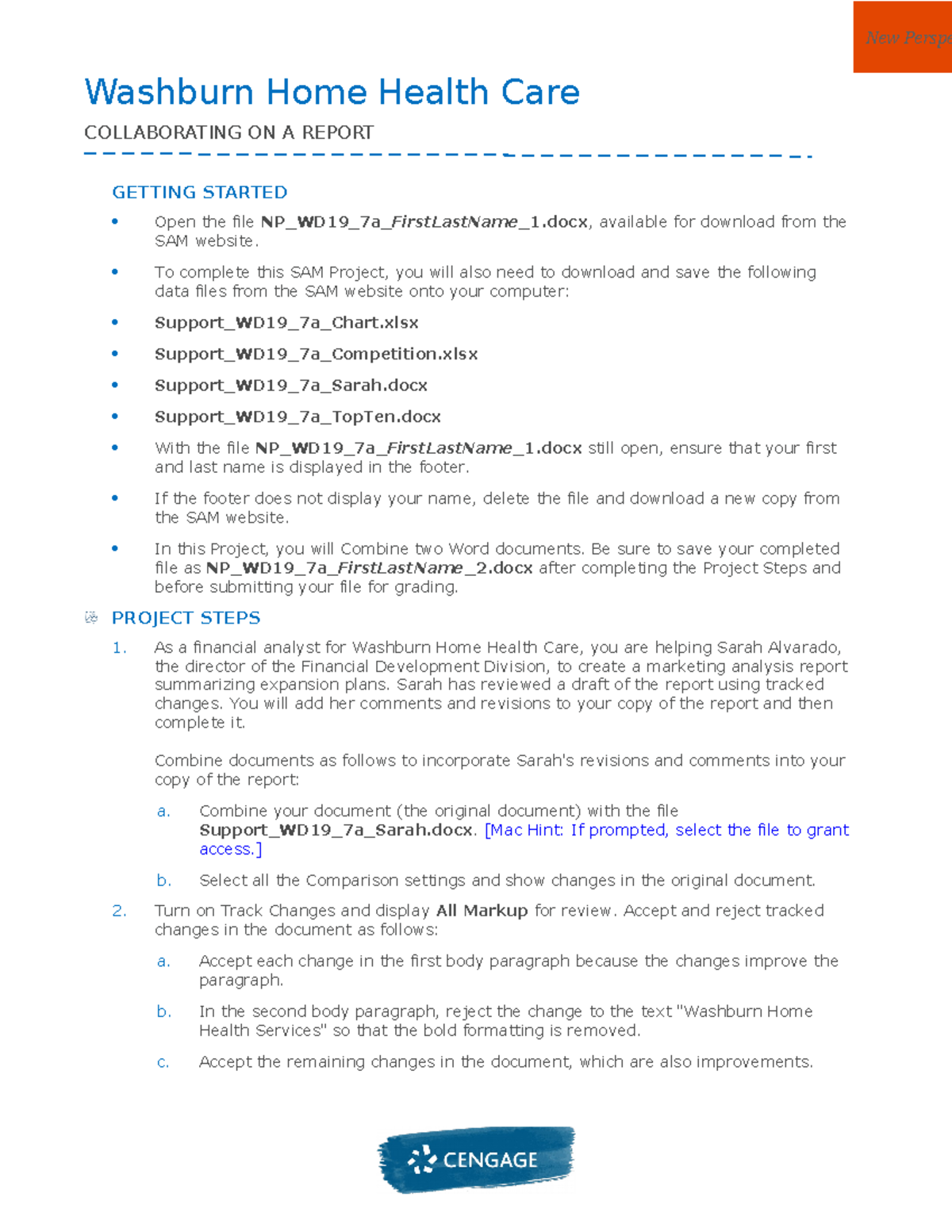 Instructions NP WD19 7a Washburn Home Health Care COLLABORATING ON A REPORT GETTING STARTED