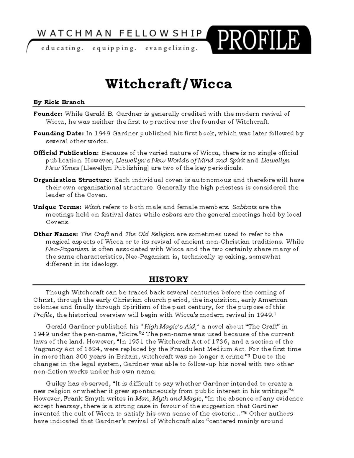 Wiccaprofile - Boek - Witchcraft/Wicca By Rick Branch Founder: While ...