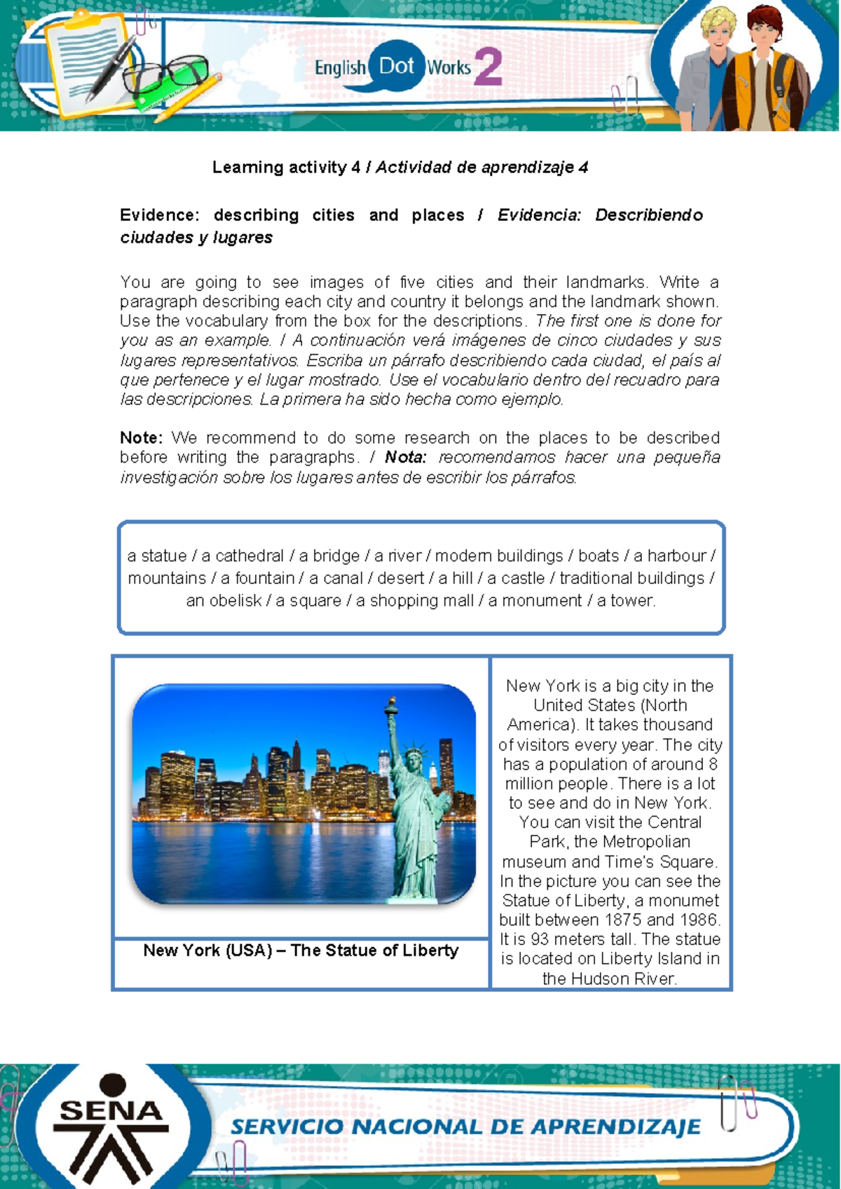 Evidence Describing cities and places - Write a paragraph describing ...