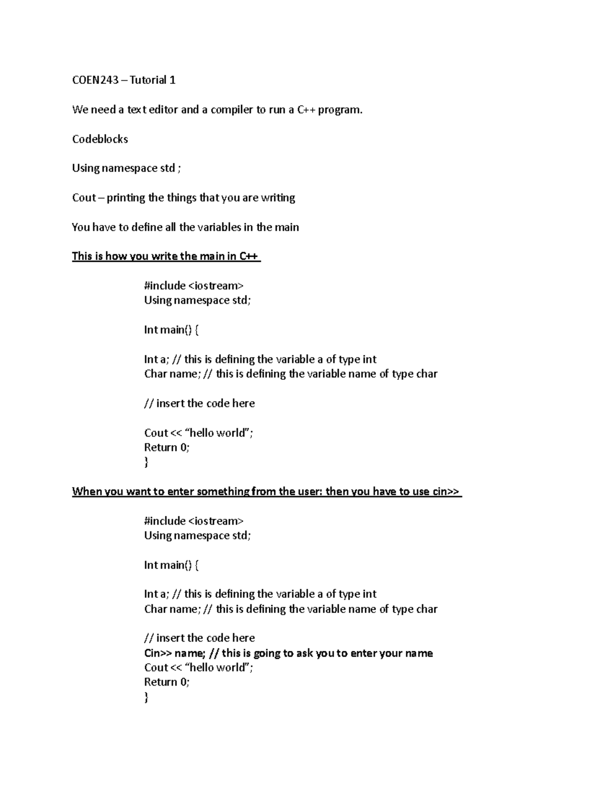 COEN243 - tutorial 1 - COEN243 – Tutorial 1 We need a text editor and a ...