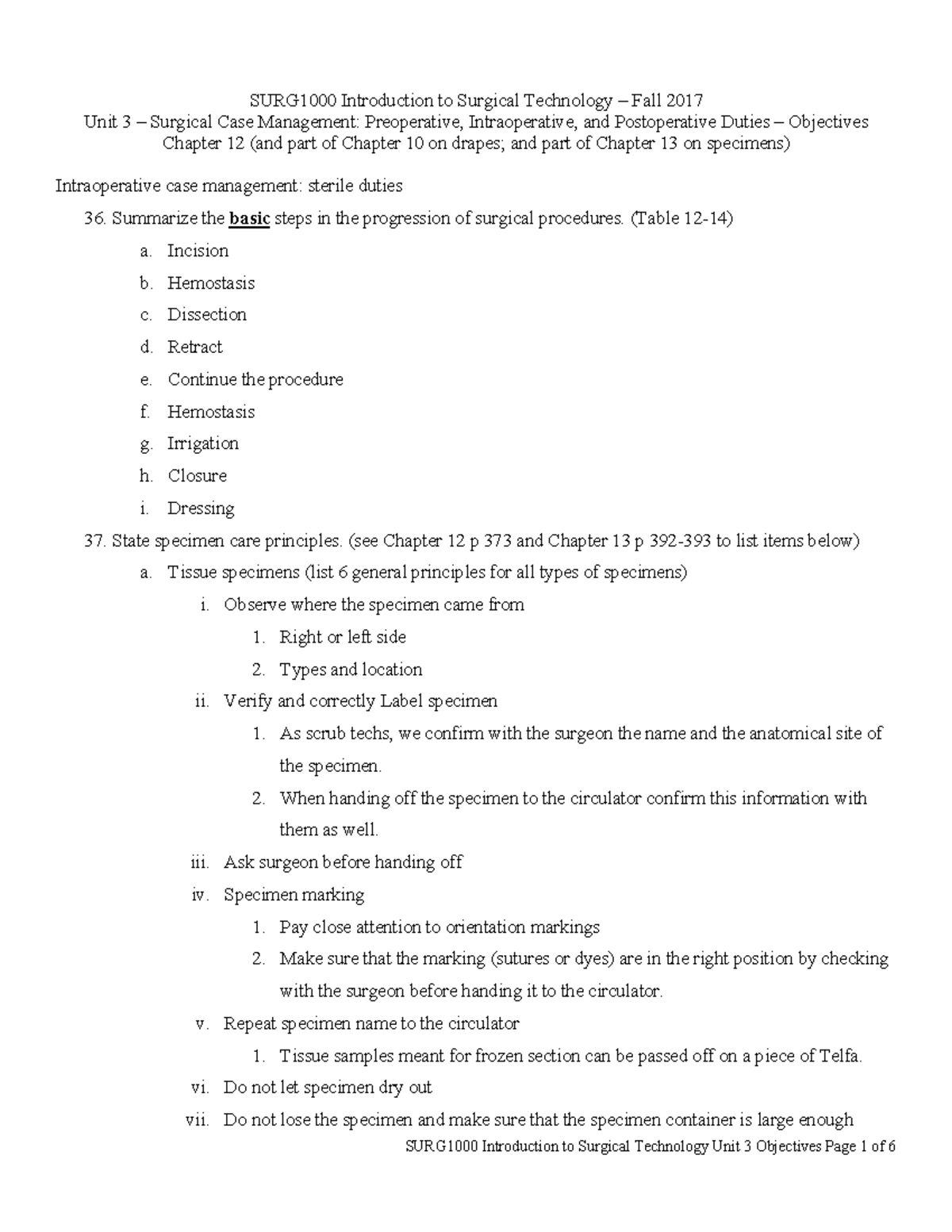 SURG 1000 Unit3 Objectives 36-45 - SURG1000 Introduction to Surgical ...