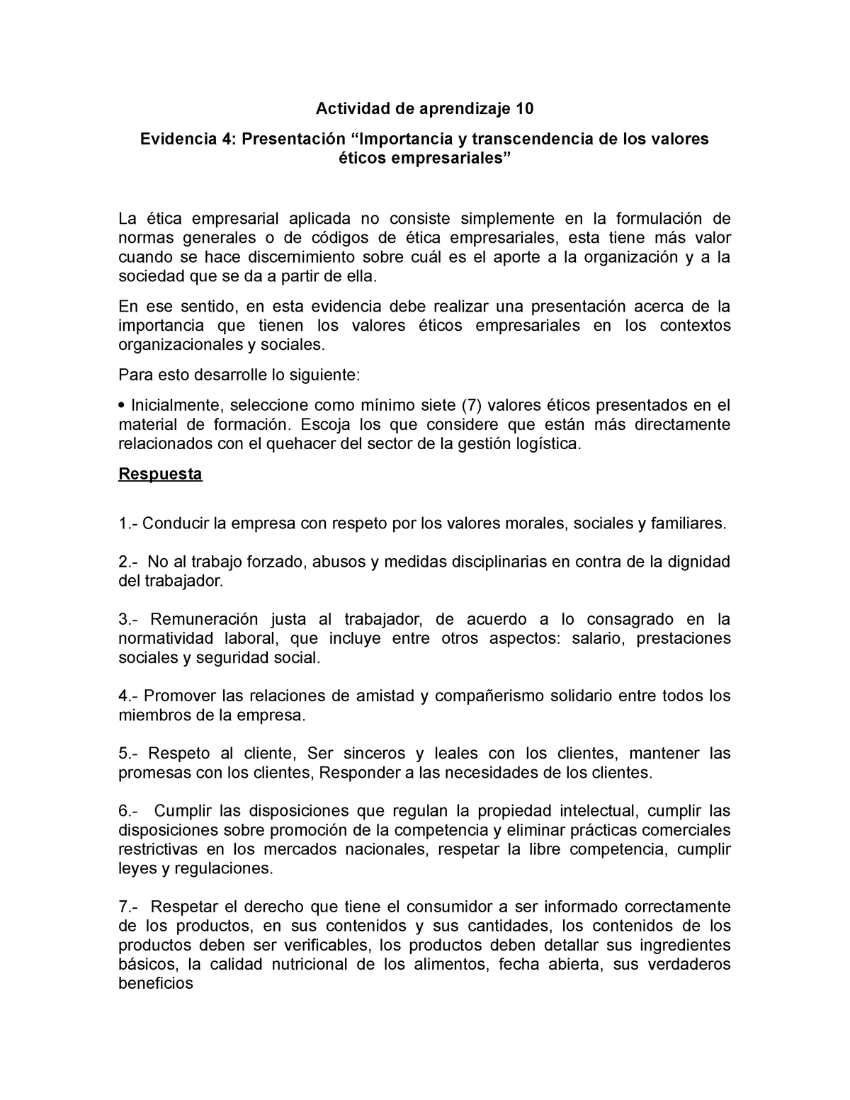 Evidencia 4 Presentación “importancia Y Transcendencia De Los Valores éticos Empresariales 2734