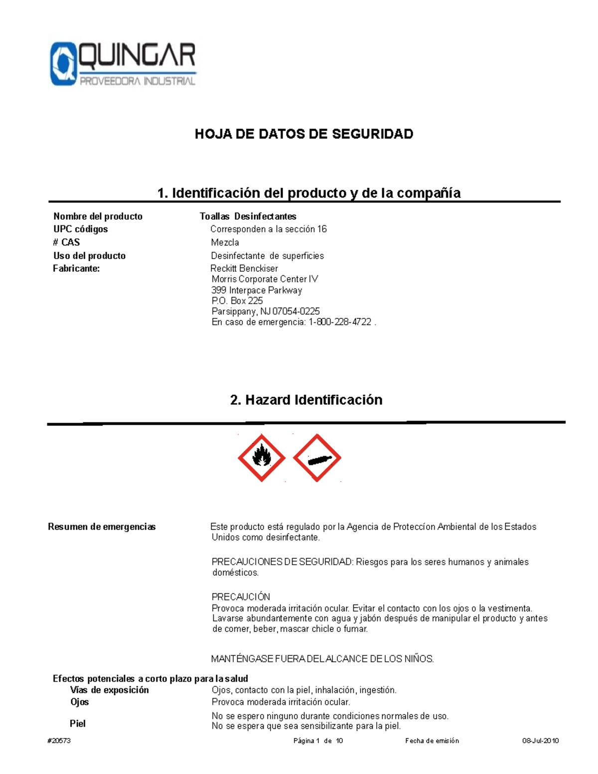 LysolICDisinfectantWipesUSSpanish (1) HOJA DE DATOS DE SEGURIDAD