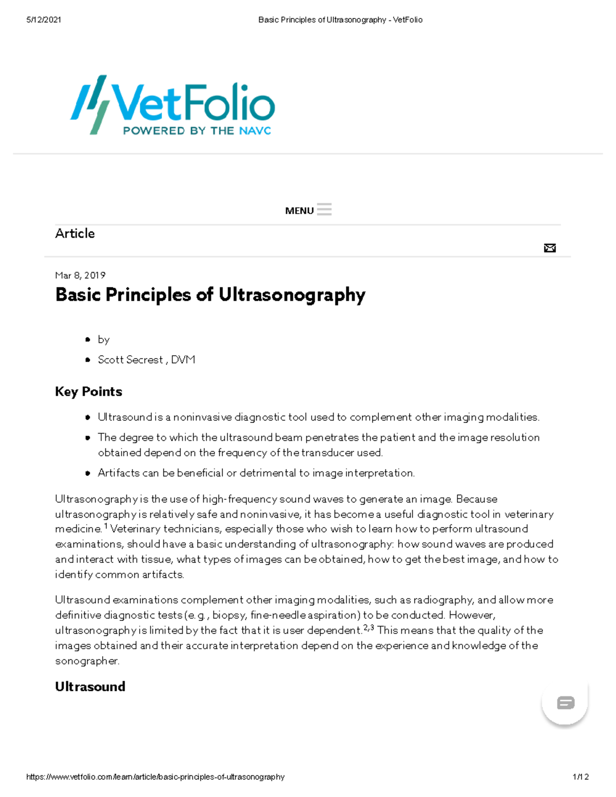 Book - Basic Principles of Ultrasonography - Vet Folio - Article Mar 8 ...