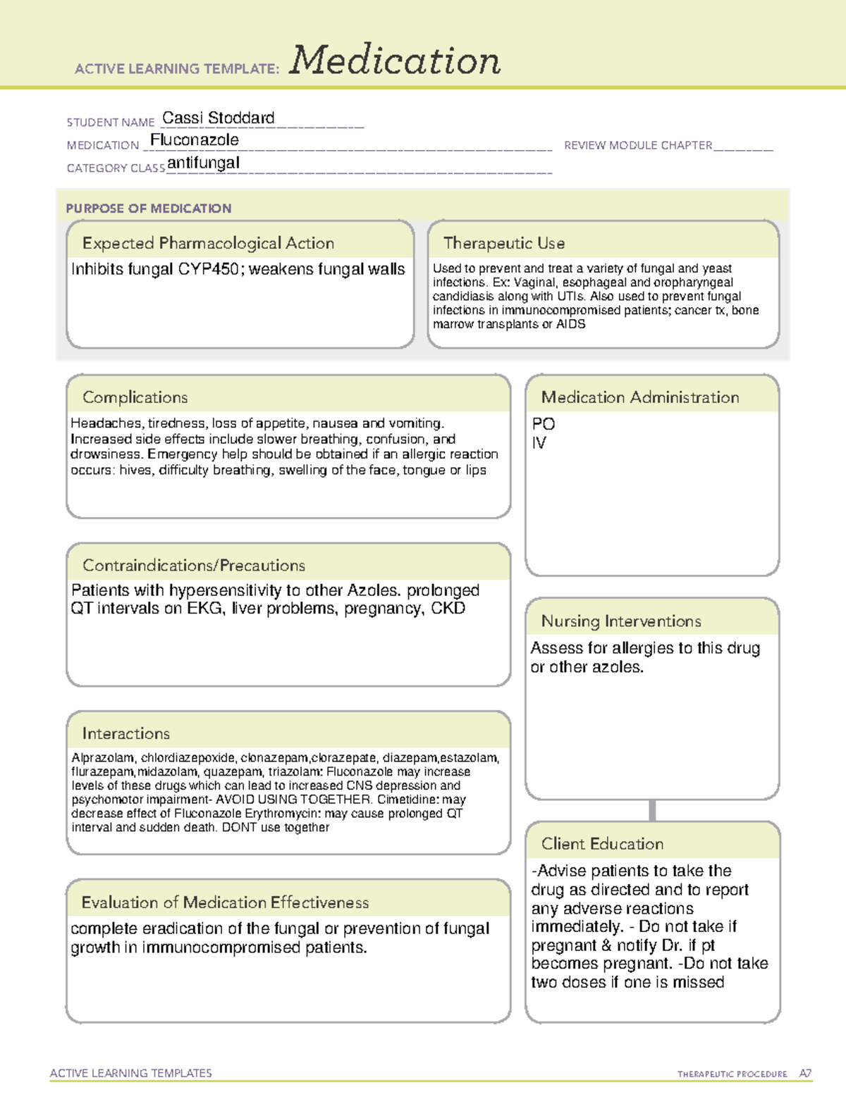 Fluconazole - ATI template - ACTIVE LEARNING TEMPLATES TherapeuTic ...