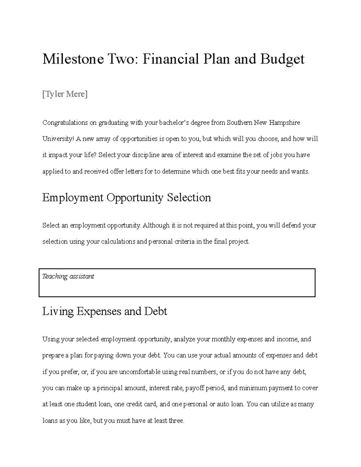 MAT 125 Milestone Two Template Milestone Two Financial Plan and