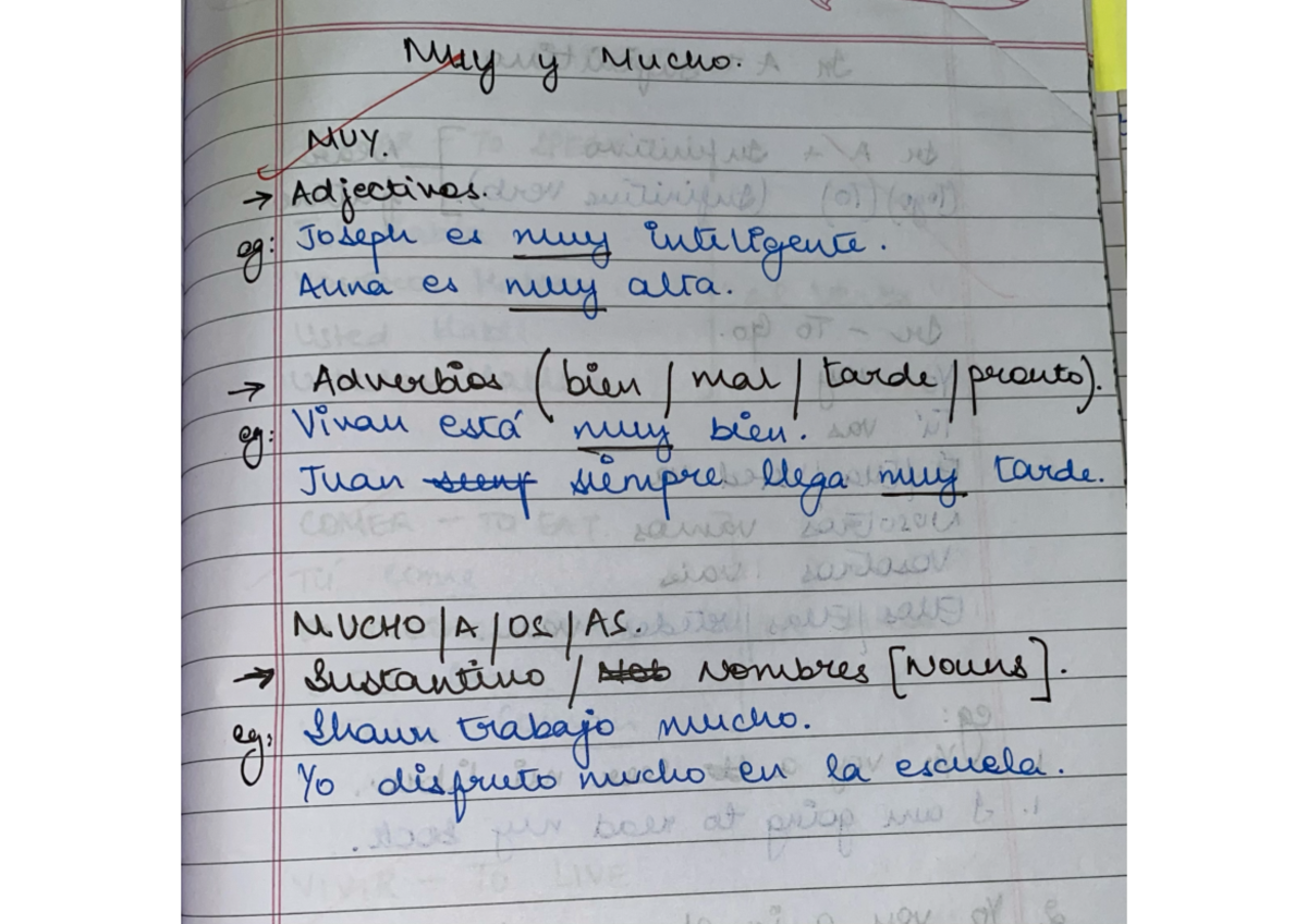 Muy y Mucho - Notes - May y Mucho. MUY. Adjectives. eg: Joseph es muy ...