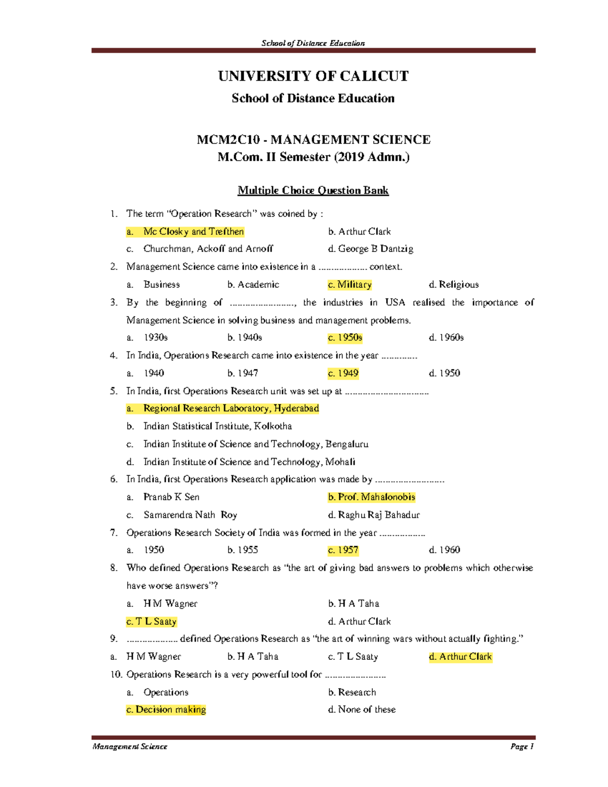 Management Science 3 edited - UNIVERSITY OF CALICUT School of Distance ...