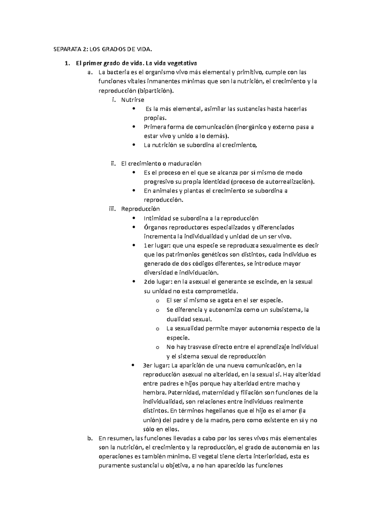 Separata 2 LOS GRADOS DE LA VIDA Resumen SEPARATA 2 LOS GRADOS DE