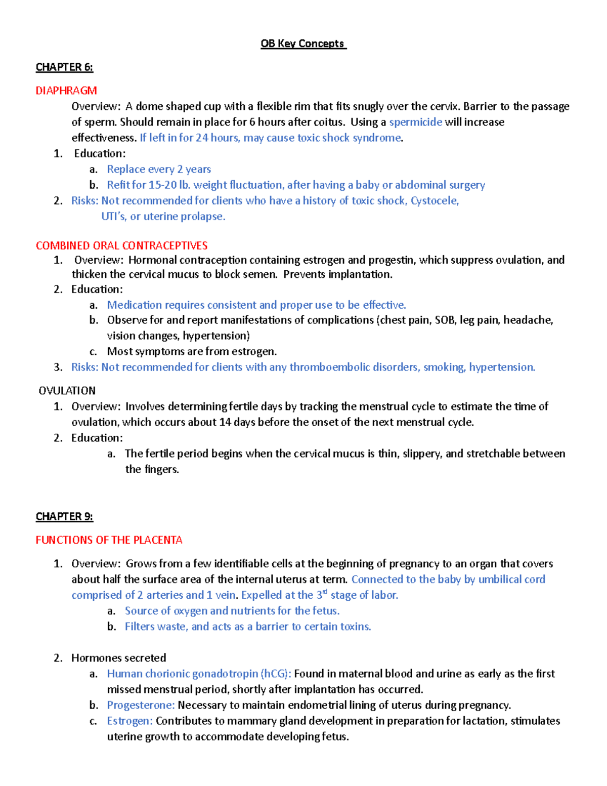 Nur 224 OB Final Exam Key Concept - OB Key Concepts CHAPTER 6 ...