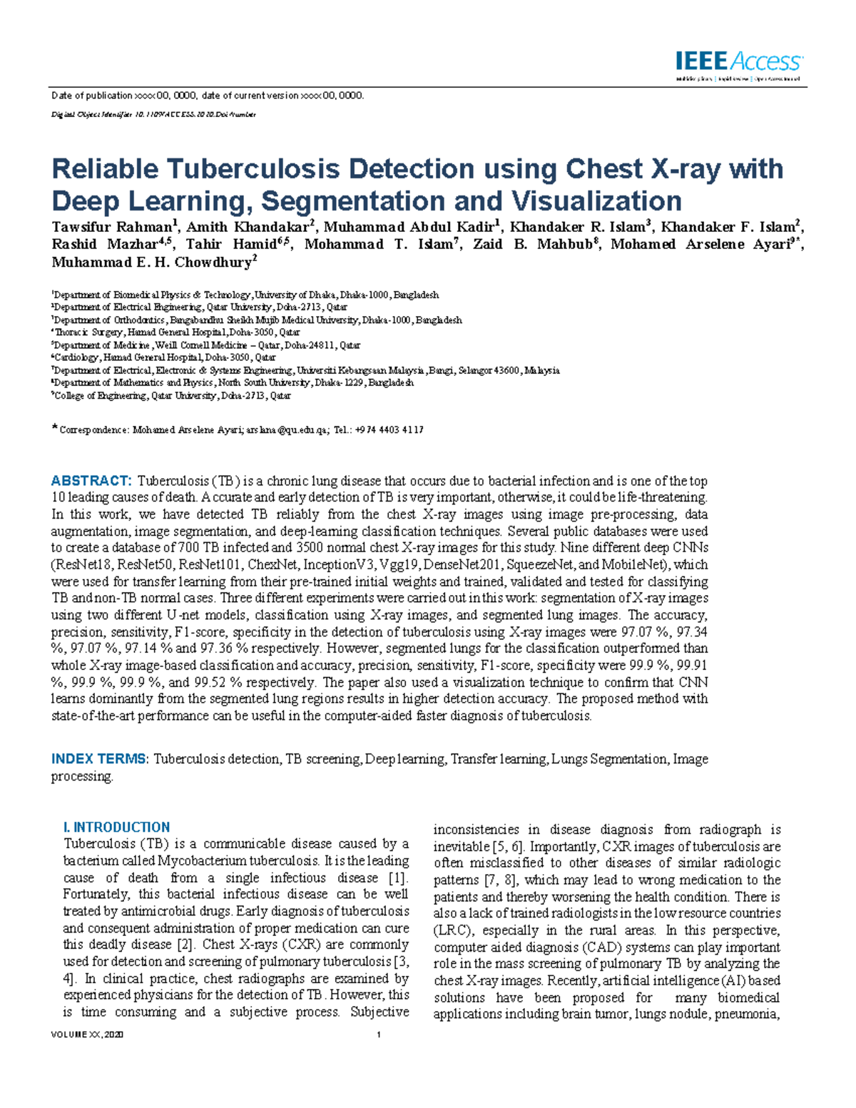 TB Detection - an assignment to be submitted - Date of publication xxxx ...
