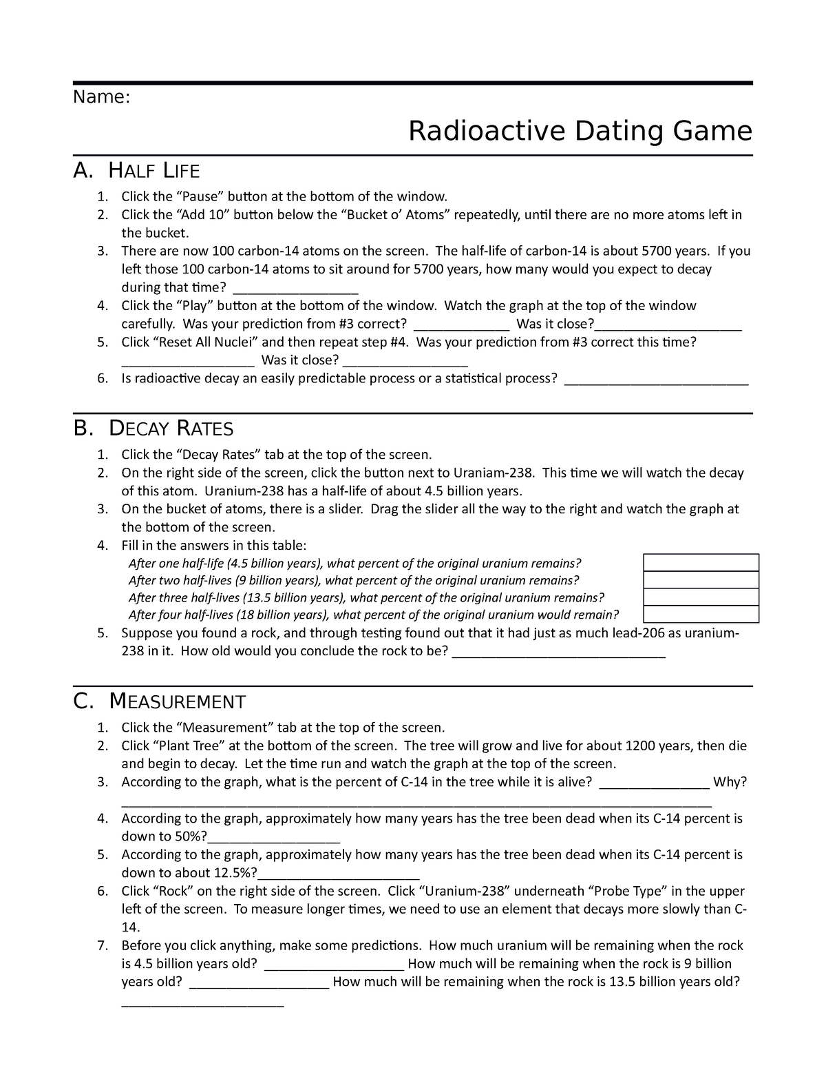 Radioactive dating game