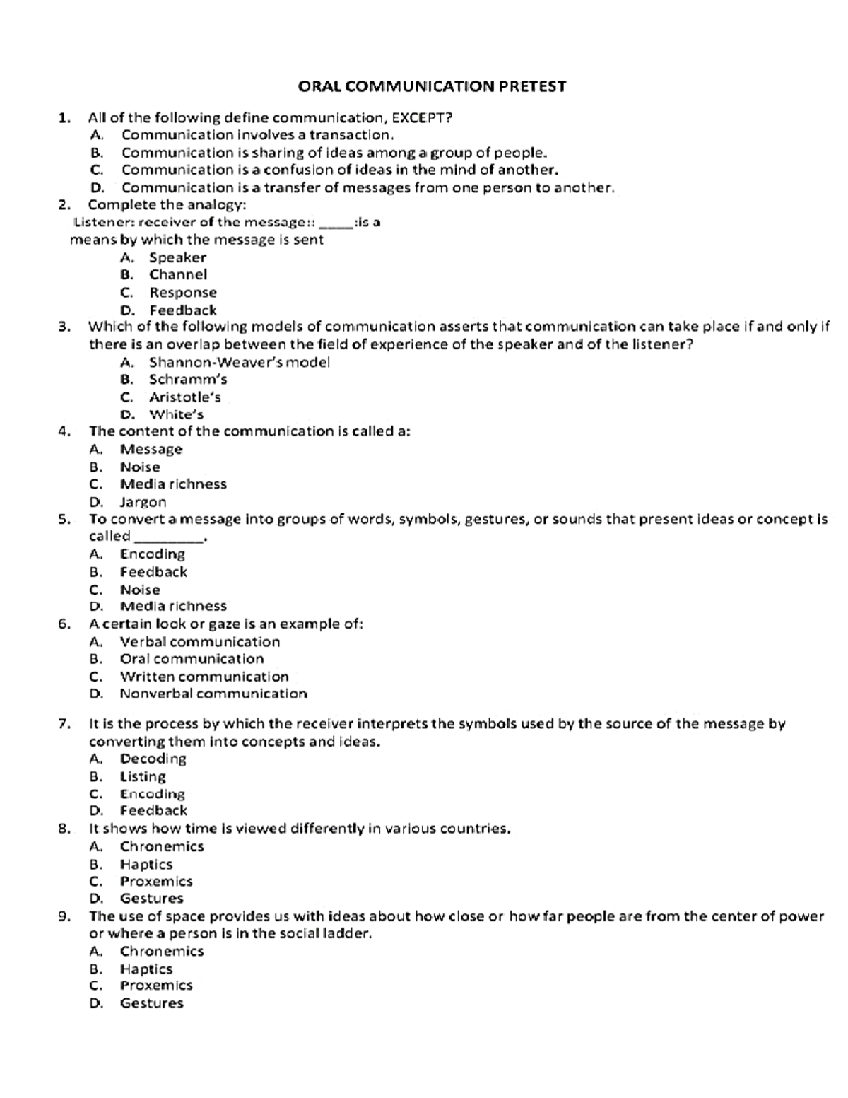 Oral communication - Bachelor of Secondary Education major in English ...